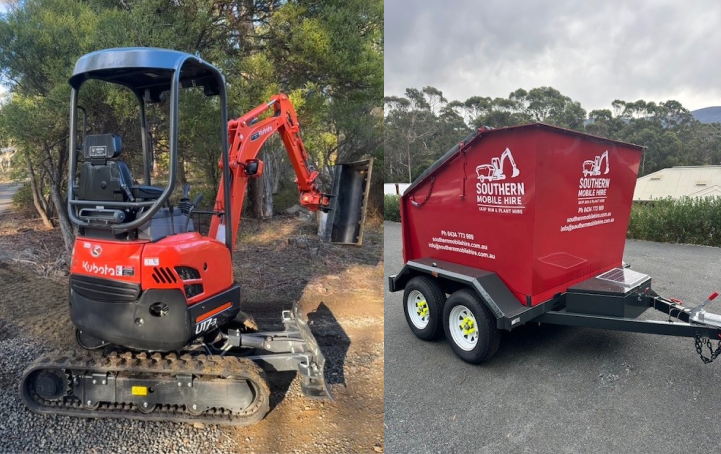 Mobile skip bin and mini excavator for hire in Kingston and surrounds, Tasmania
